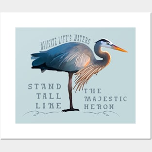 Blue heron bird illustration funny slogan Posters and Art